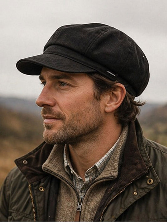CRAGGI men's charcoal black denim baker boy hat – view 2