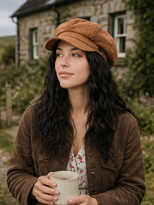 Craggi Baker Boy Hat Ladies Faux Suede Newsboy Cap Camel CRAGGI Hats