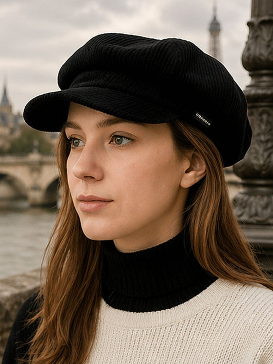 Craggi Baker boy ladies Black Cord Hat. Women Newsboy Cap CRAGGI Hats