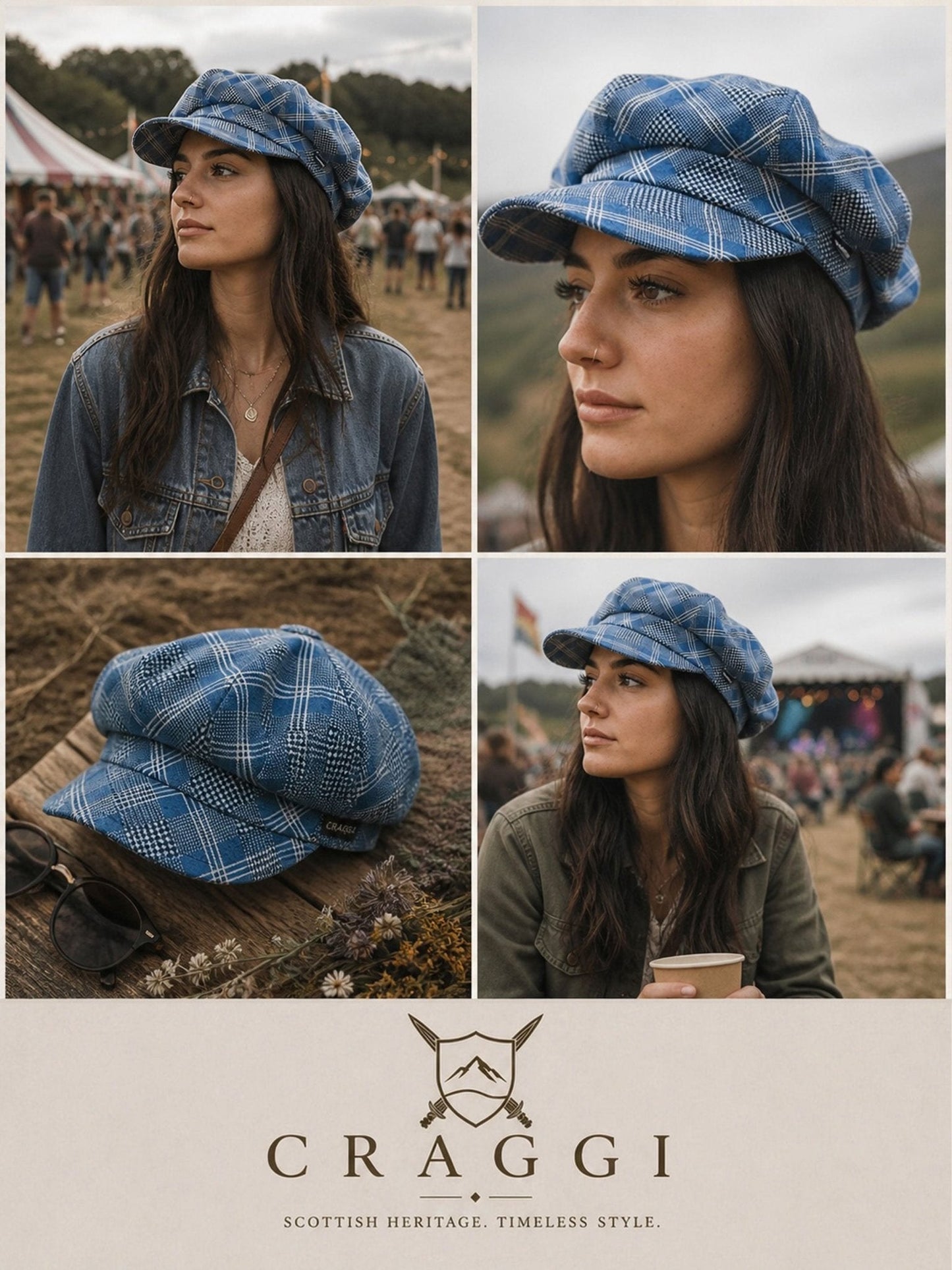 Craggi Ladies Baker Boy Hat Blue Pink Check. Womens Newsboy Cap CRAGGI Hats