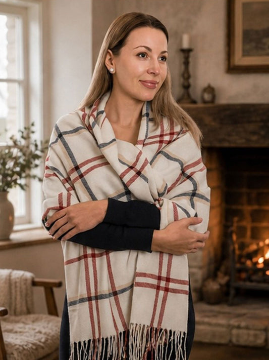 Craggi Ladies Pashmina Soft Check Shawl, Womens Blue and Red White Scarf CRAGGI Accessories