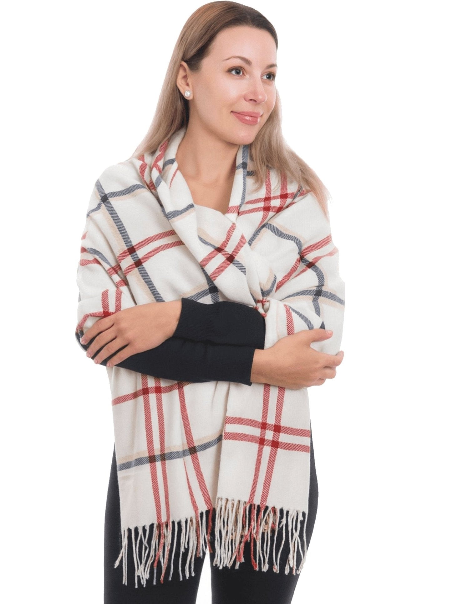 Craggi Ladies Pashmina Soft Check Shawl, Womens Blue and Red White Scarf CRAGGI Accessories