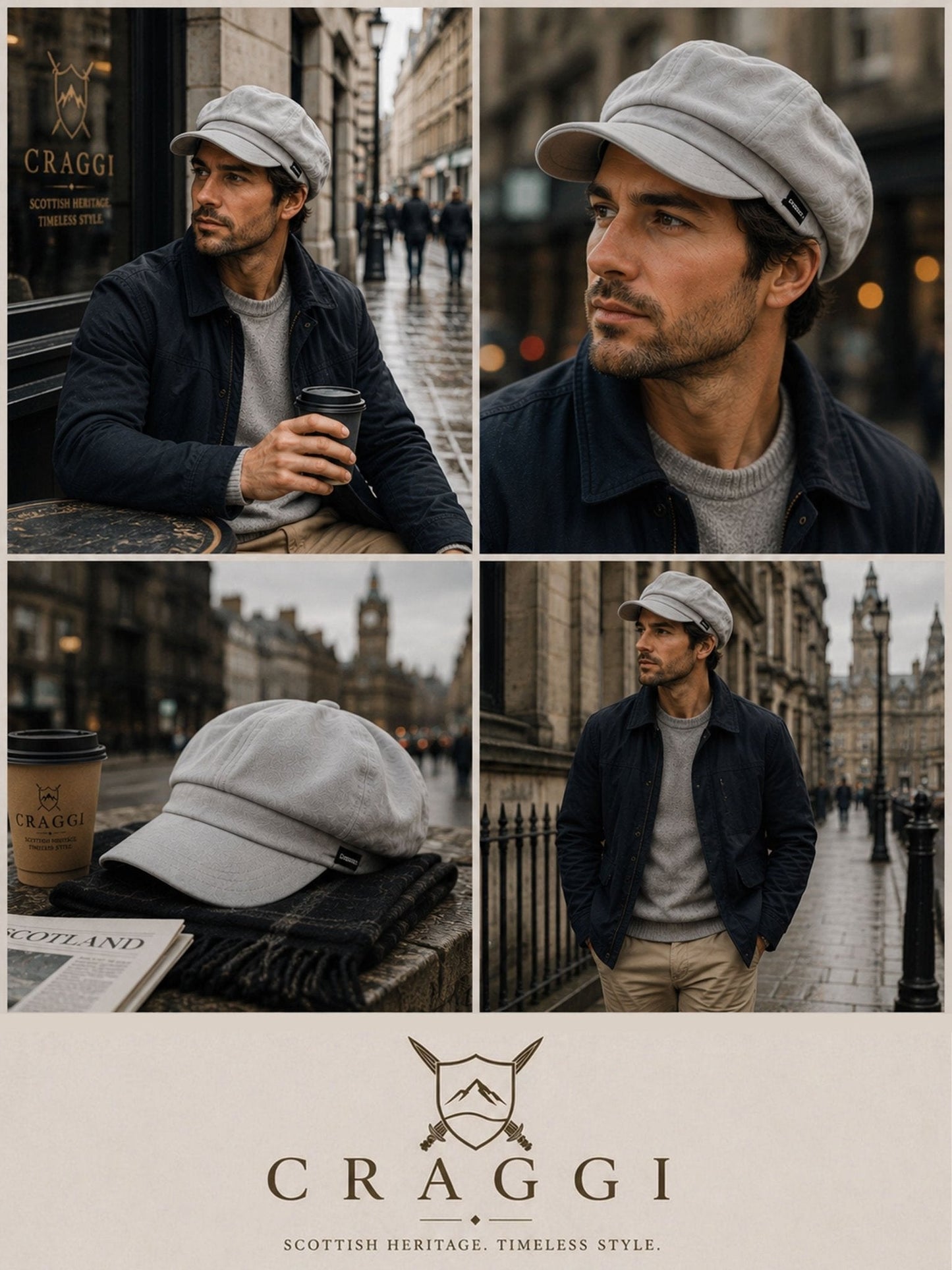 Craggi Mens Grey Denim Peaky Blinders Shelby washed grey Hat, Newsboy Cap CRAGGI Hats