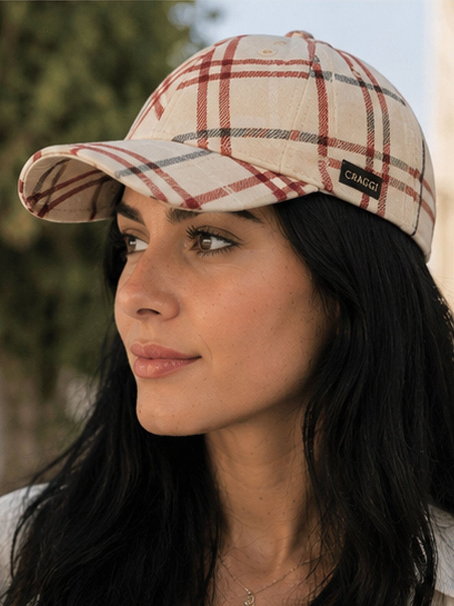 CRAGGI Signature Check Baseball Cap – Ladies Adjustable Cotton Hat Navy Red Cream Check Sports Cap CRAGGI Hats
