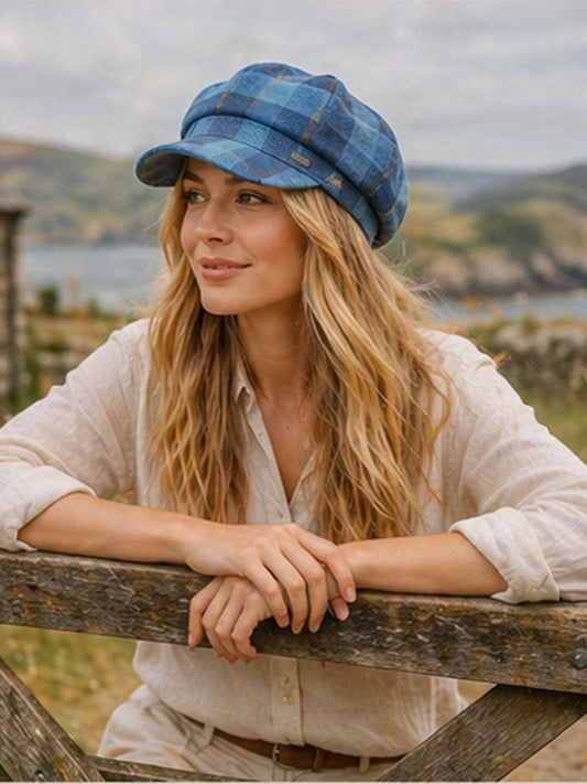 Craggi Tweed Baker Boy / Newsboy Cap Strathy Blue Plaid Flat Cap ladies / Womens CRAGGI Hats